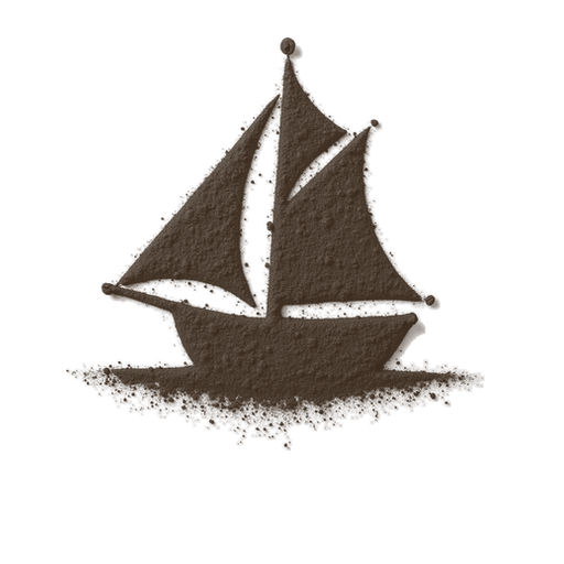 Ship, drawn in coffee grounds
